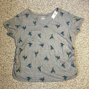 NWT Lane Bryant Womens Short Sleeve T-Shirt Size 22-24 Gray Hummingbird Glitter